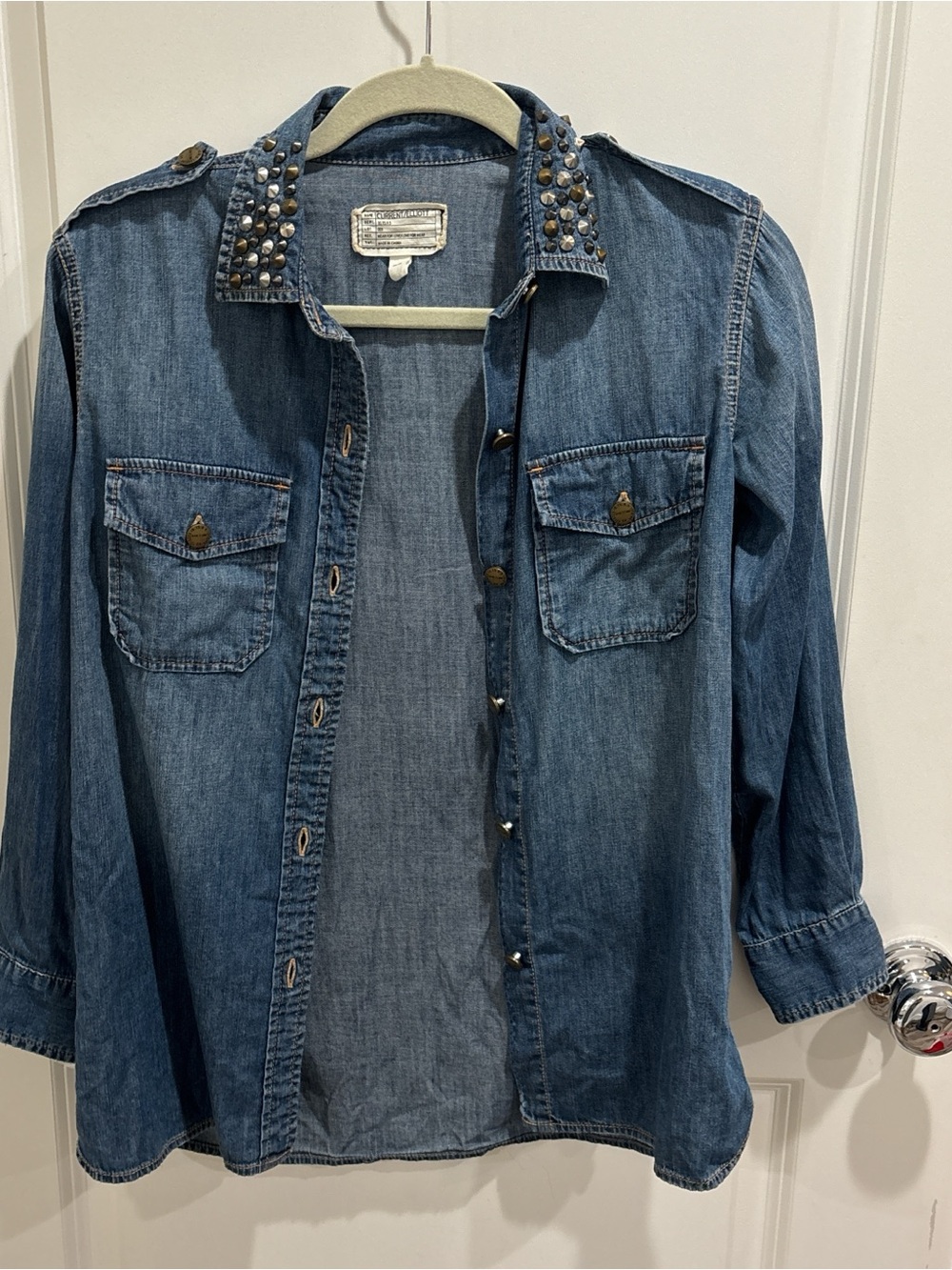 Current/Elliott Blue Studded Denim Shirt